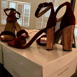Gently worn Marc Fisher velvet chunky glitter heel